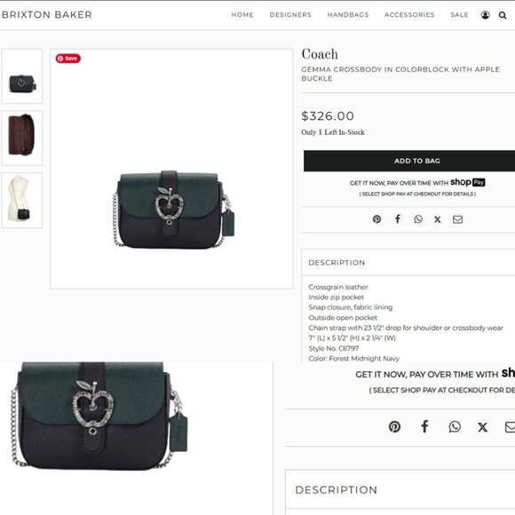 COACH Leather Gemma Deep Blue Forest Green Sparkling Crystals Apple Buckle NWT main image 8